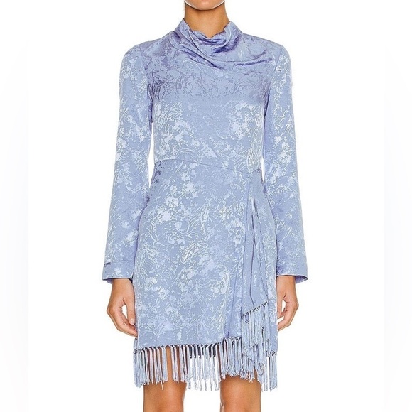 NWT Jonathan Simkhai Vivian Jacquard Mini Dress Long Sleeve Fringe Periwinkle 2 - Picture 1 of 13